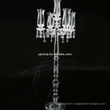 Grand support de bougie en verre de Candelabra en cristal avec 5 bras pour des décorations de mariage